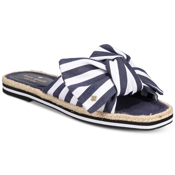 Kate Spade Caliana Stripe Slide Sandal Navy White Flat Designer Summer Shoe 8.5 - Picture 3 of 12